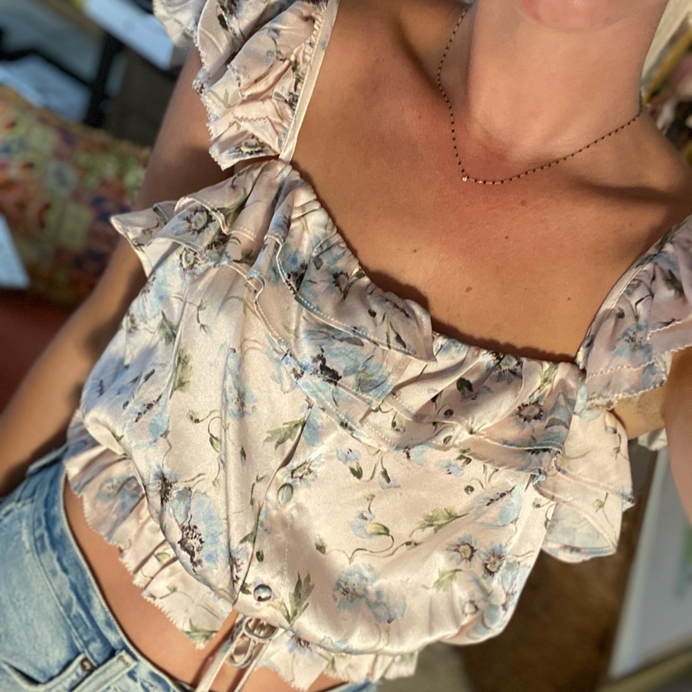 LoveShackFancy satin printed blouse